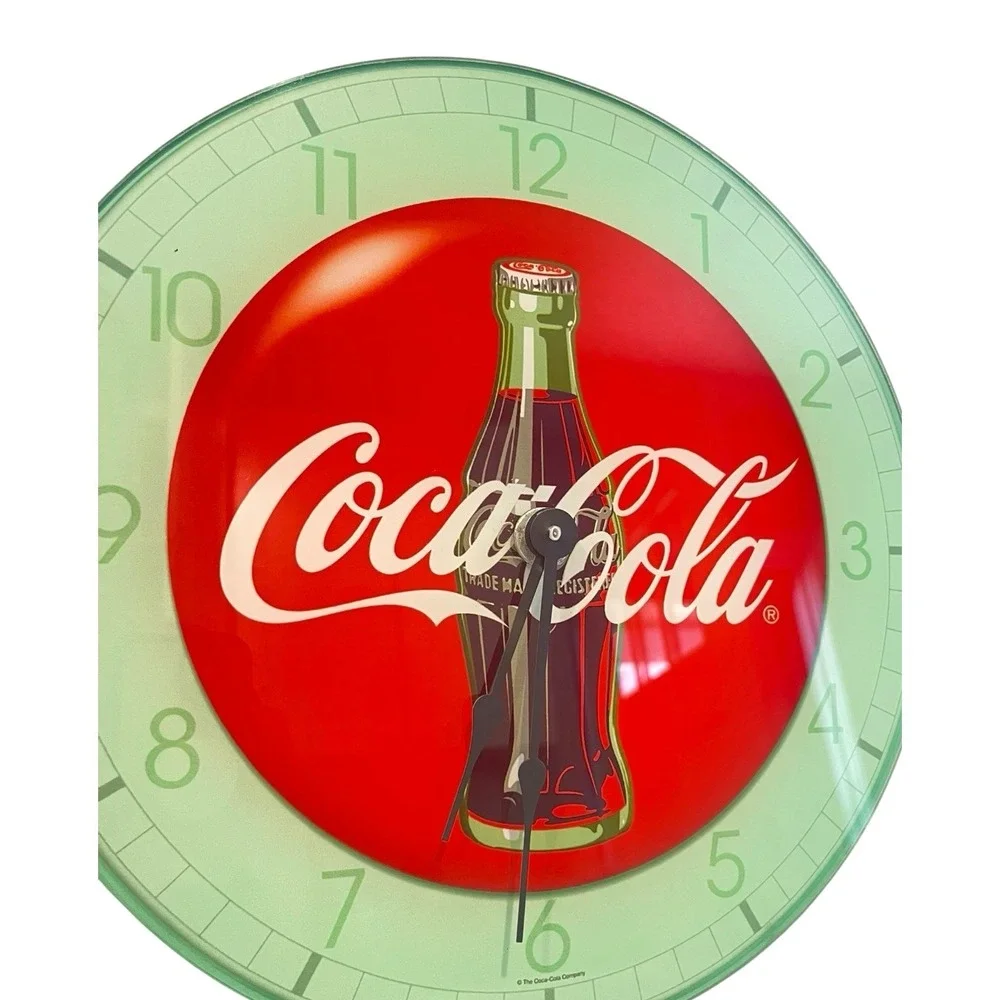 Vitnage Coca Cola Bottle Round Red Button Bottle Logo Glass Wall Clock 12x12